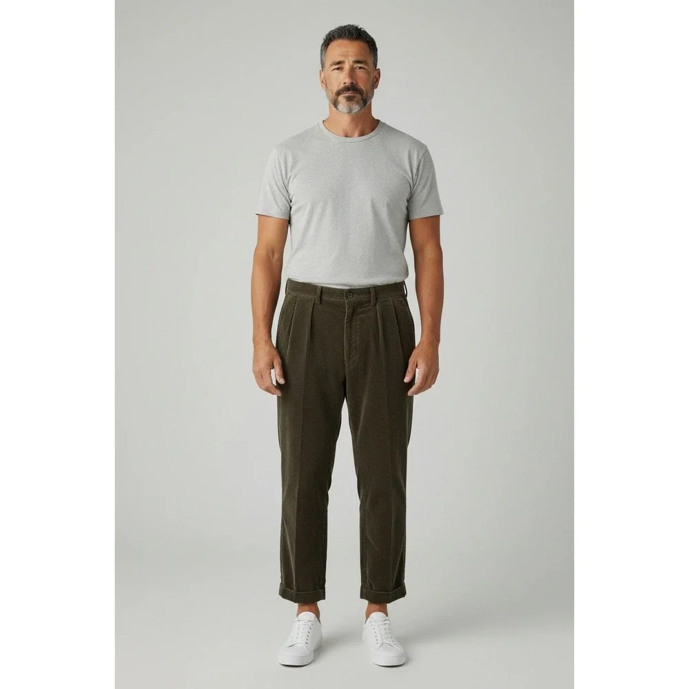 Polo Ralph Lauren Andrew Pant Mens 32 Olive Green Wide Wale Corduroy Pleated